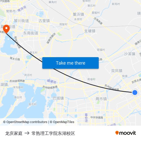 龙庆家庭 to 常熟理工学院东湖校区 map