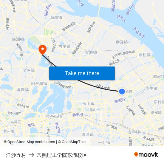 洋沙五村 to 常熟理工学院东湖校区 map