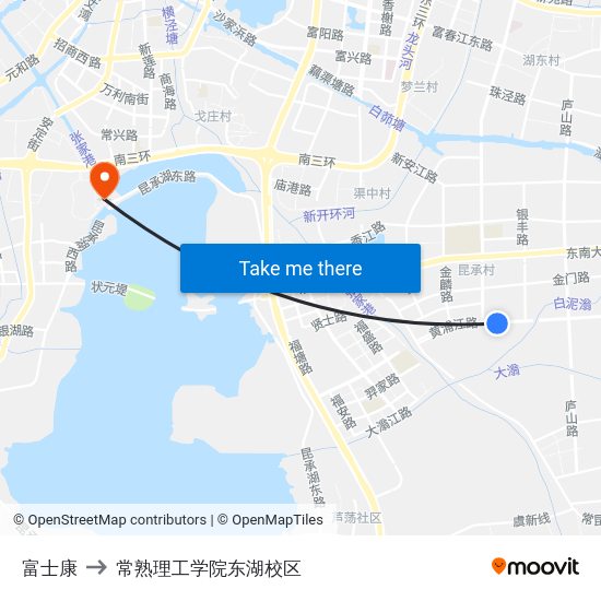 富士康 to 常熟理工学院东湖校区 map
