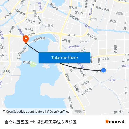 金仓花园五区 to 常熟理工学院东湖校区 map