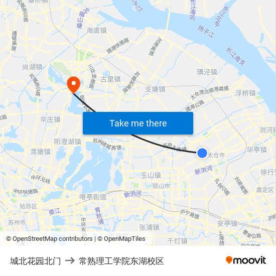 城北花园北门 to 常熟理工学院东湖校区 map