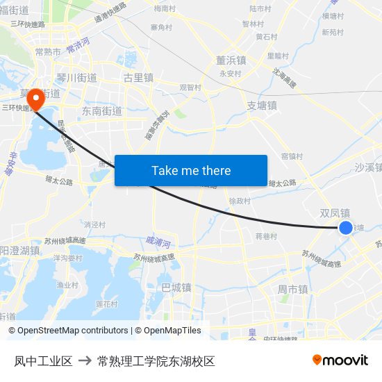 凤中工业区 to 常熟理工学院东湖校区 map