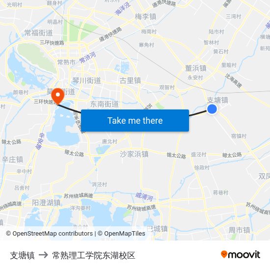 支塘镇 to 常熟理工学院东湖校区 map