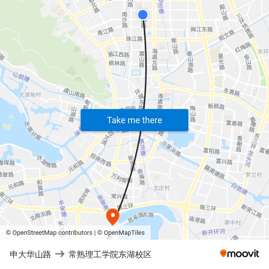 申大华山路 to 常熟理工学院东湖校区 map