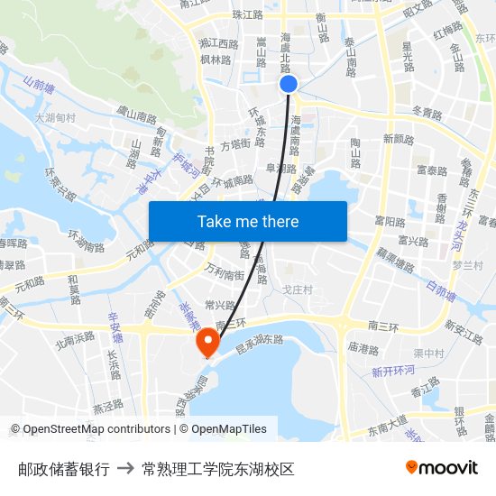 邮政储蓄银行 to 常熟理工学院东湖校区 map