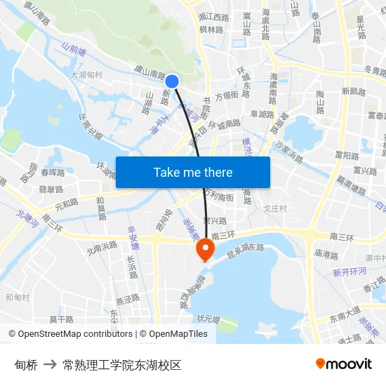 甸桥 to 常熟理工学院东湖校区 map