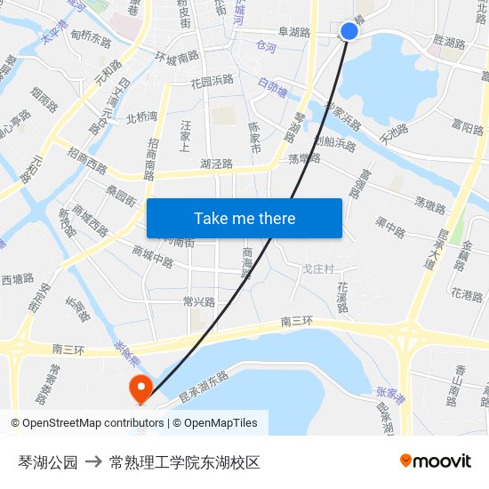 琴湖公园 to 常熟理工学院东湖校区 map