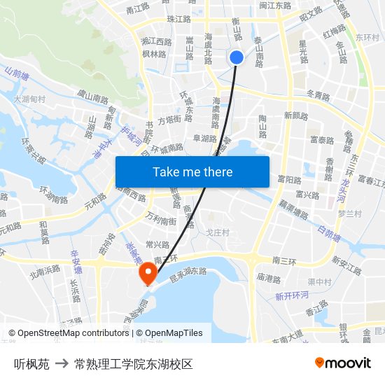 听枫苑 to 常熟理工学院东湖校区 map