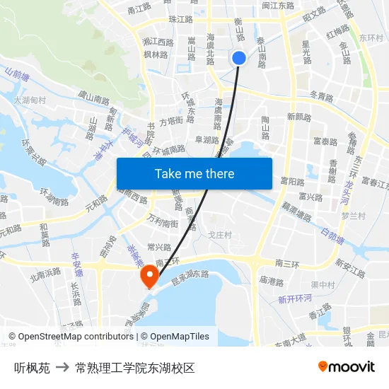 听枫苑 to 常熟理工学院东湖校区 map