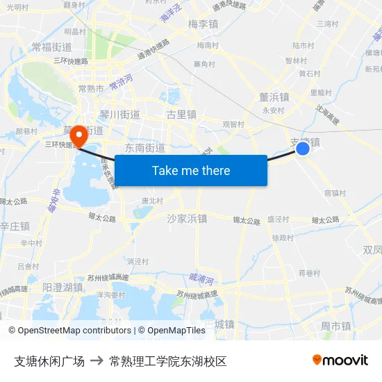 支塘休闲广场 to 常熟理工学院东湖校区 map