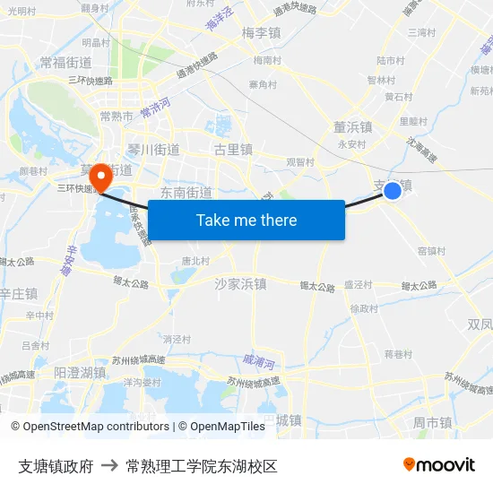 支塘镇政府 to 常熟理工学院东湖校区 map
