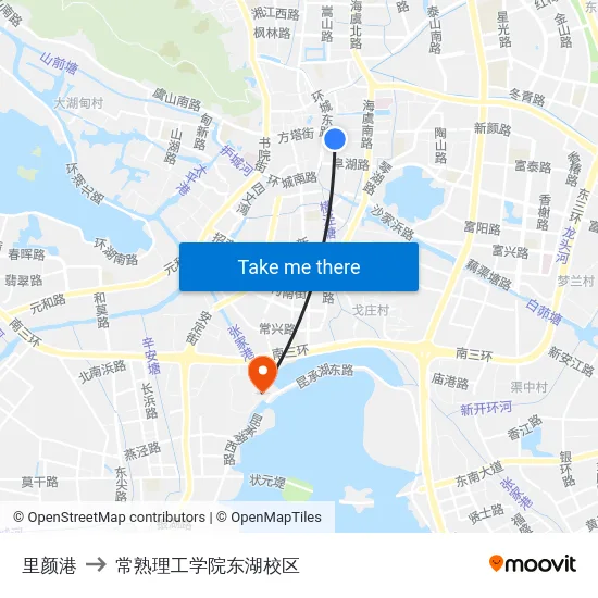 里颜港 to 常熟理工学院东湖校区 map