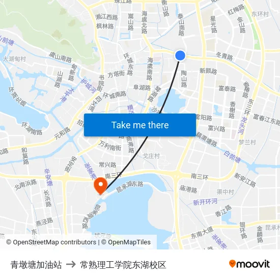 青墩塘加油站 to 常熟理工学院东湖校区 map