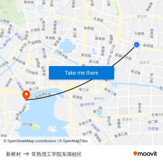 新桥村 to 常熟理工学院东湖校区 map