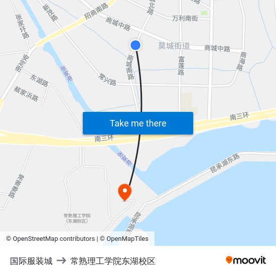 国际服装城 to 常熟理工学院东湖校区 map