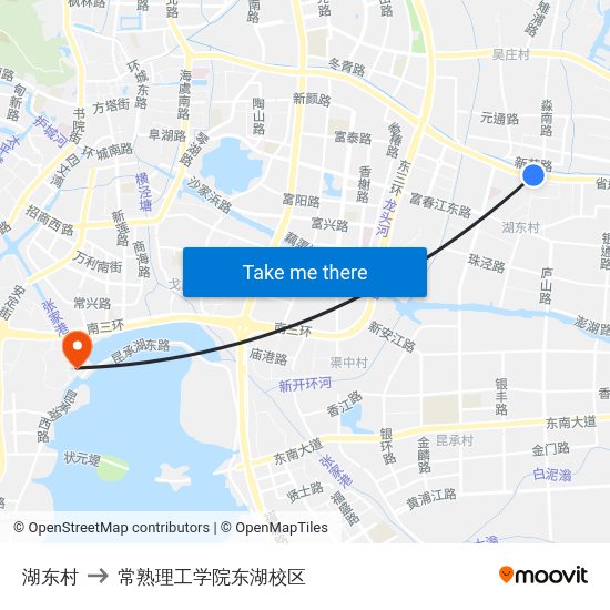 湖东村 to 常熟理工学院东湖校区 map