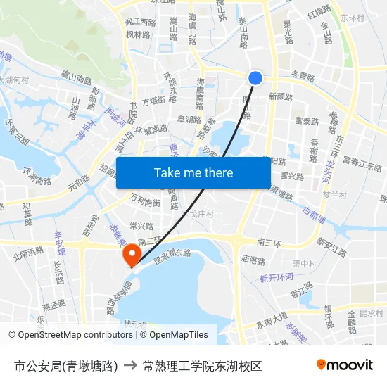 市公安局(青墩塘路) to 常熟理工学院东湖校区 map