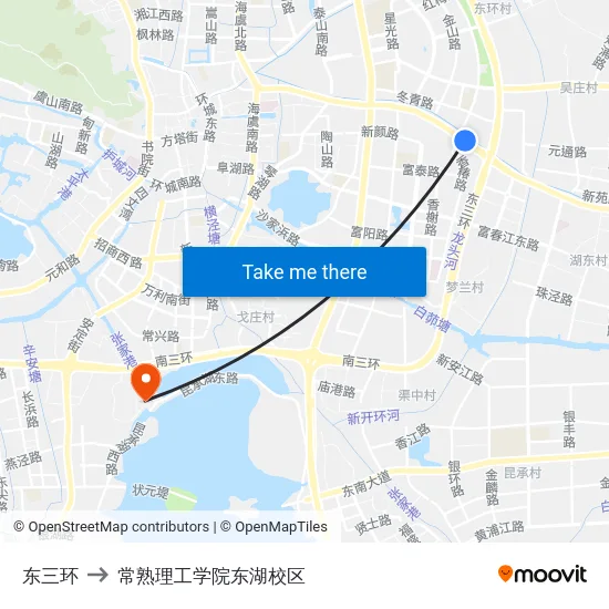东三环 to 常熟理工学院东湖校区 map
