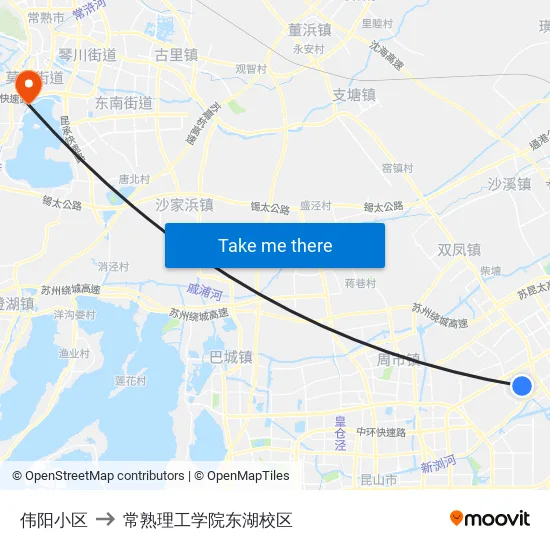 伟阳小区 to 常熟理工学院东湖校区 map