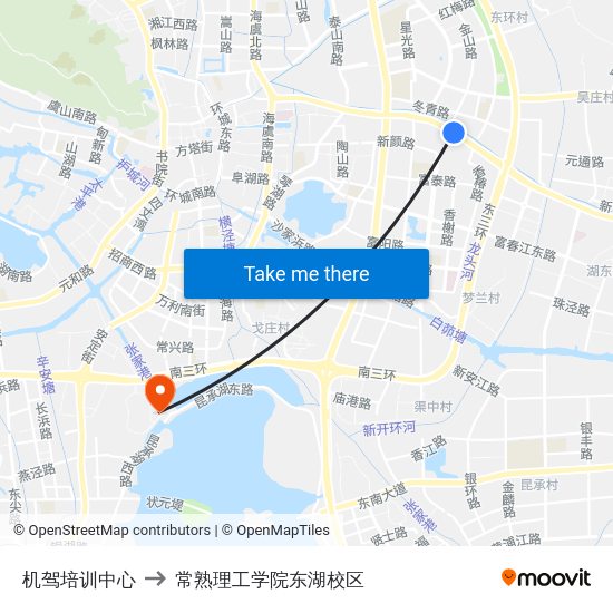 机驾培训中心 to 常熟理工学院东湖校区 map