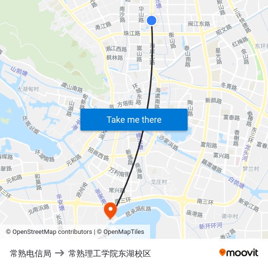 常熟电信局 to 常熟理工学院东湖校区 map