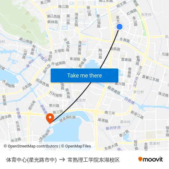 体育中心(星光路市中) to 常熟理工学院东湖校区 map