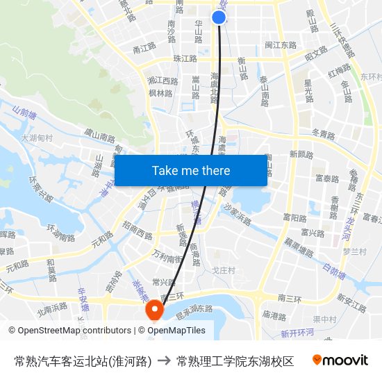 常熟汽车客运北站(淮河路) to 常熟理工学院东湖校区 map