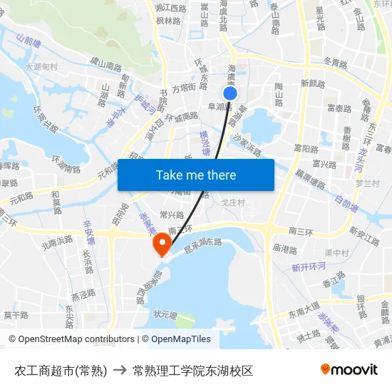 农工商超市(常熟) to 常熟理工学院东湖校区 map