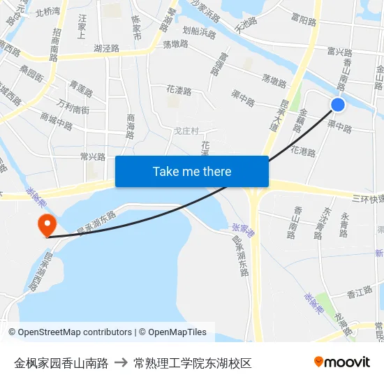 金枫家园香山南路 to 常熟理工学院东湖校区 map