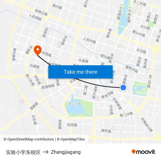 实验小学东校区 to Zhangjiagang map