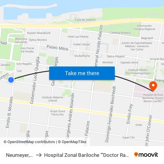 Neumeyer, 1-49 to Hospital Zonal Bariloche ""Doctor Ramón Carrillo"" map