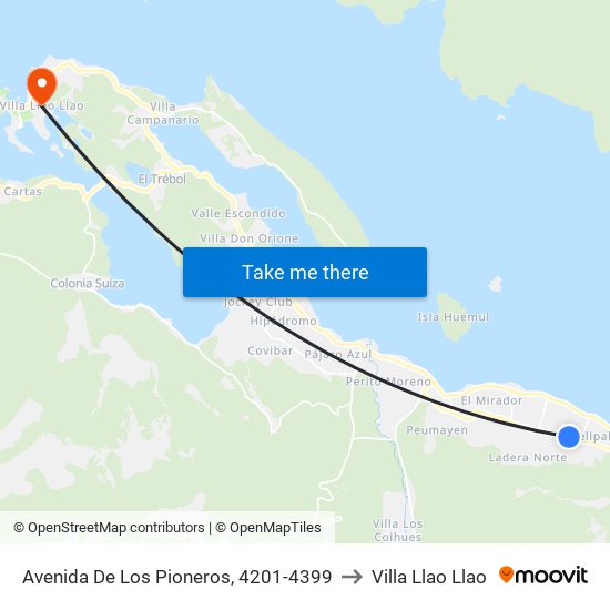 Avenida De Los Pioneros, 4201-4399 to Villa Llao Llao map