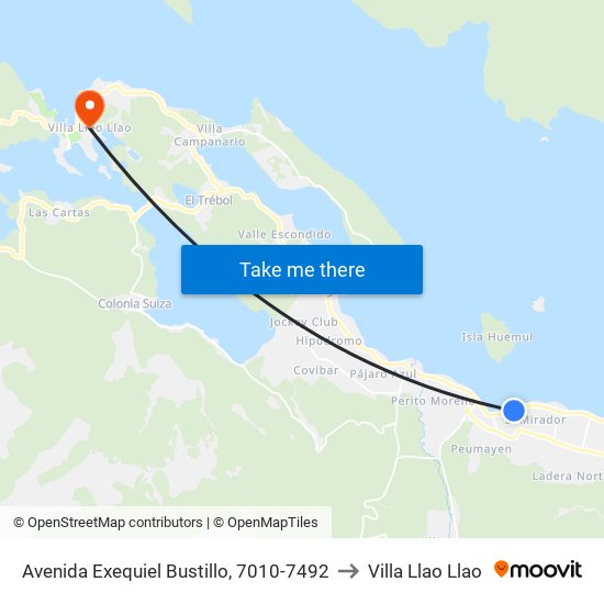 Avenida Exequiel Bustillo, 7010-7492 to Villa Llao Llao map