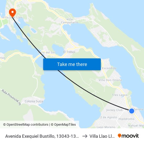 Avenida Exequiel Bustillo, 13043-13099 to Villa Llao Llao map
