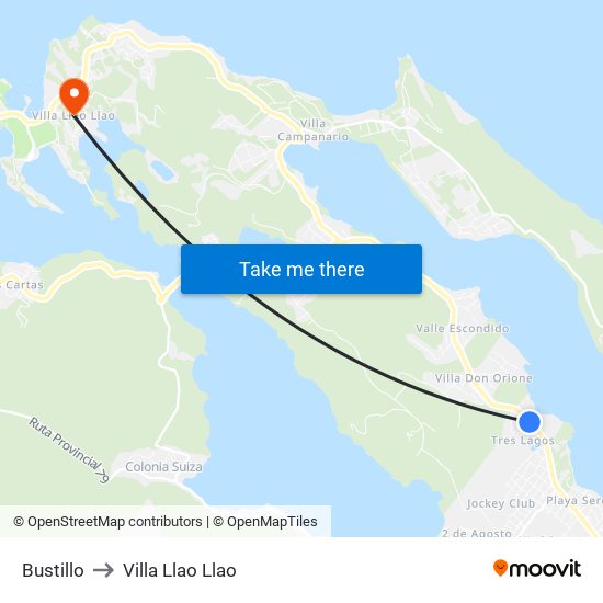 Bustillo to Villa Llao Llao map