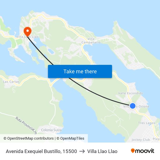 Avenida Exequiel Bustillo, 15500 to Villa Llao Llao map