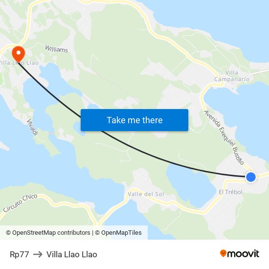 Rp77 to Villa Llao Llao map