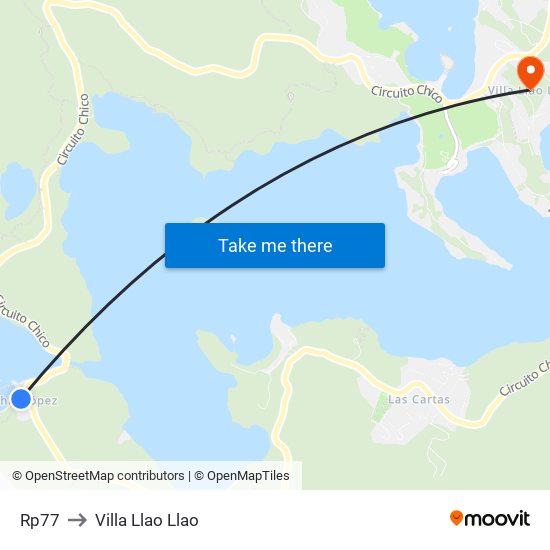 Rp77 to Villa Llao Llao map