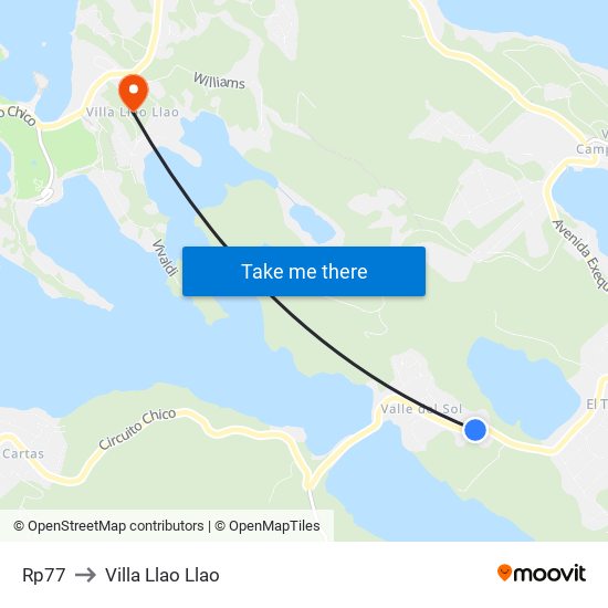 Rp77 to Villa Llao Llao map