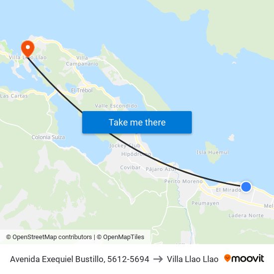 Avenida Exequiel Bustillo, 5612-5694 to Villa Llao Llao map