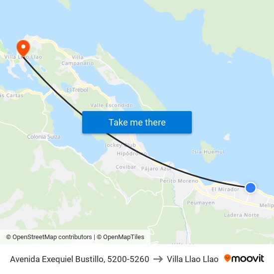 Avenida Exequiel Bustillo, 5200-5260 to Villa Llao Llao map