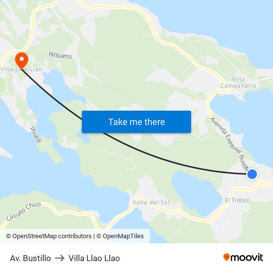 Av. Bustillo to Villa Llao Llao map