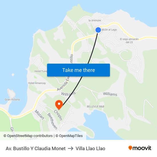 Av. Bustillo Y Claudia Monet to Villa Llao Llao map