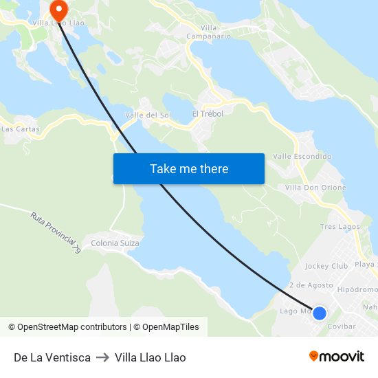 De La Ventisca to Villa Llao Llao map