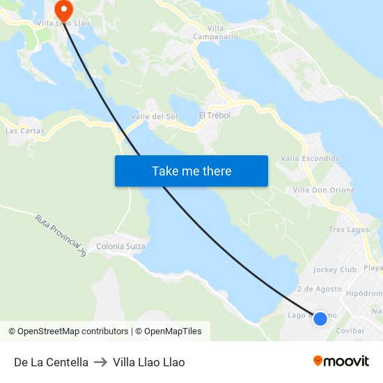 De La Centella to Villa Llao Llao map