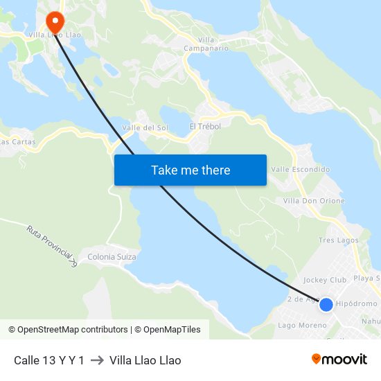 Calle 13 Y Y 1 to Villa Llao Llao map