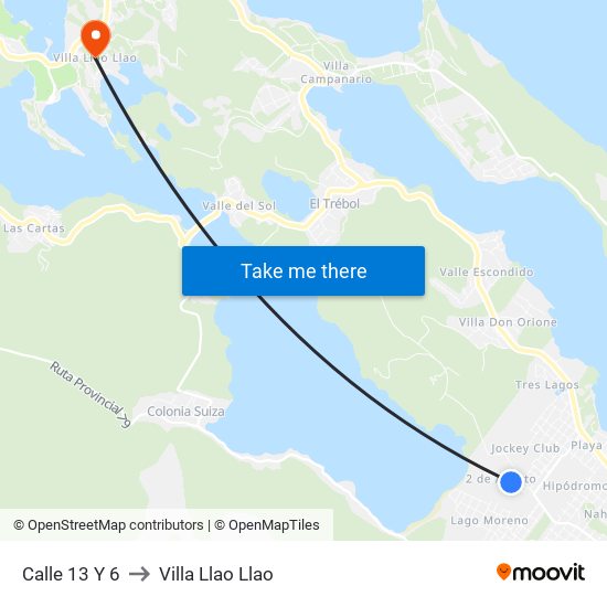 Calle 13 Y 6 to Villa Llao Llao map