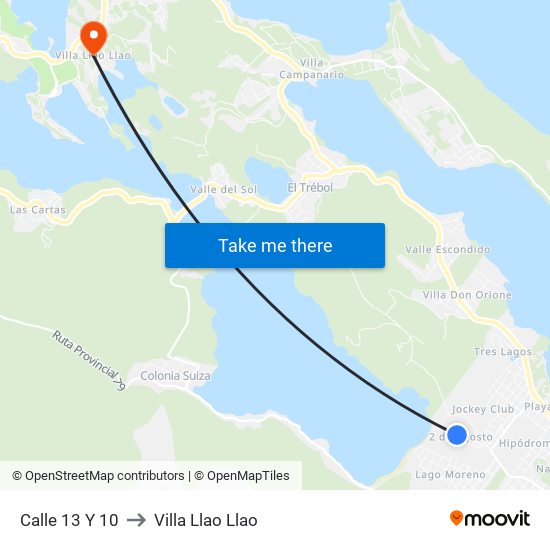 Calle 13 Y 10 to Villa Llao Llao map