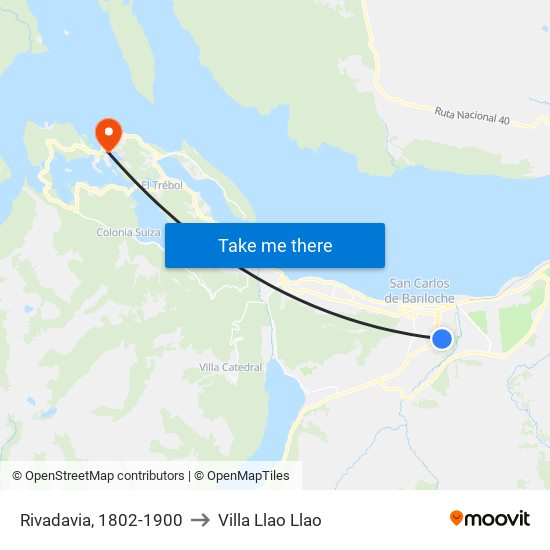 Rivadavia, 1802-1900 to Villa Llao Llao map