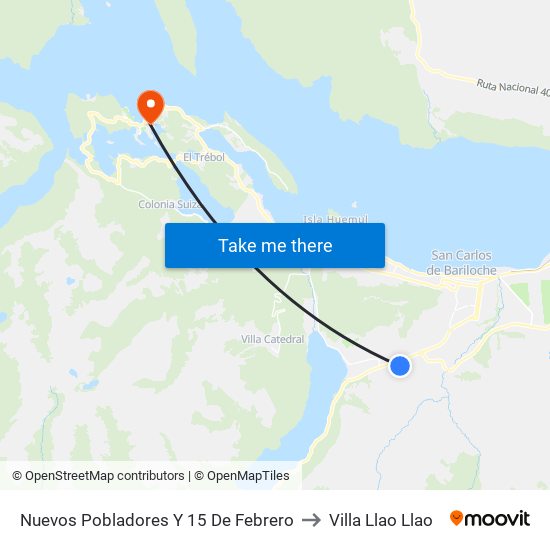 Nuevos Pobladores Y 15 De Febrero to Villa Llao Llao map